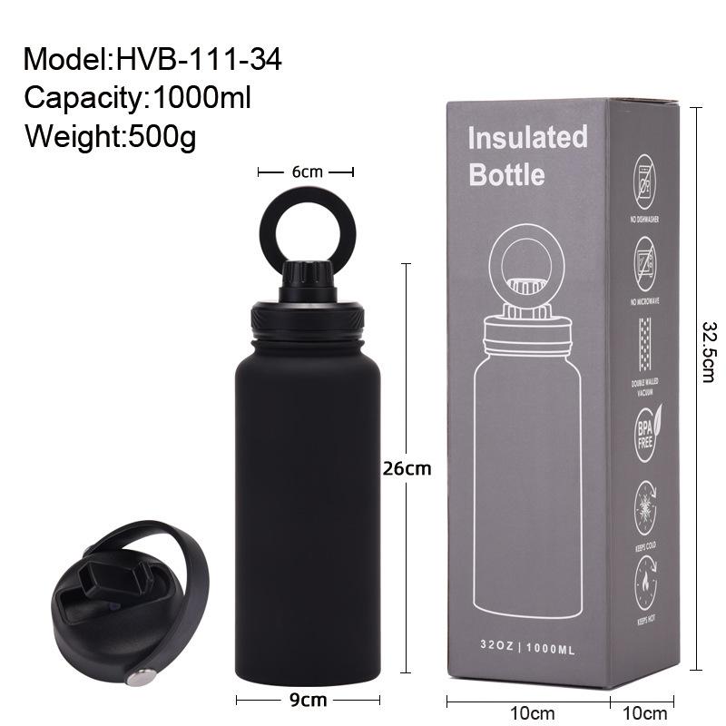 Large Capacity 1L Straw Thermos Cup, Mobile Phone Magnetic Suction Bracket, Water Cup, One Cup With Two Lids, Outdoor Sports Kettle.