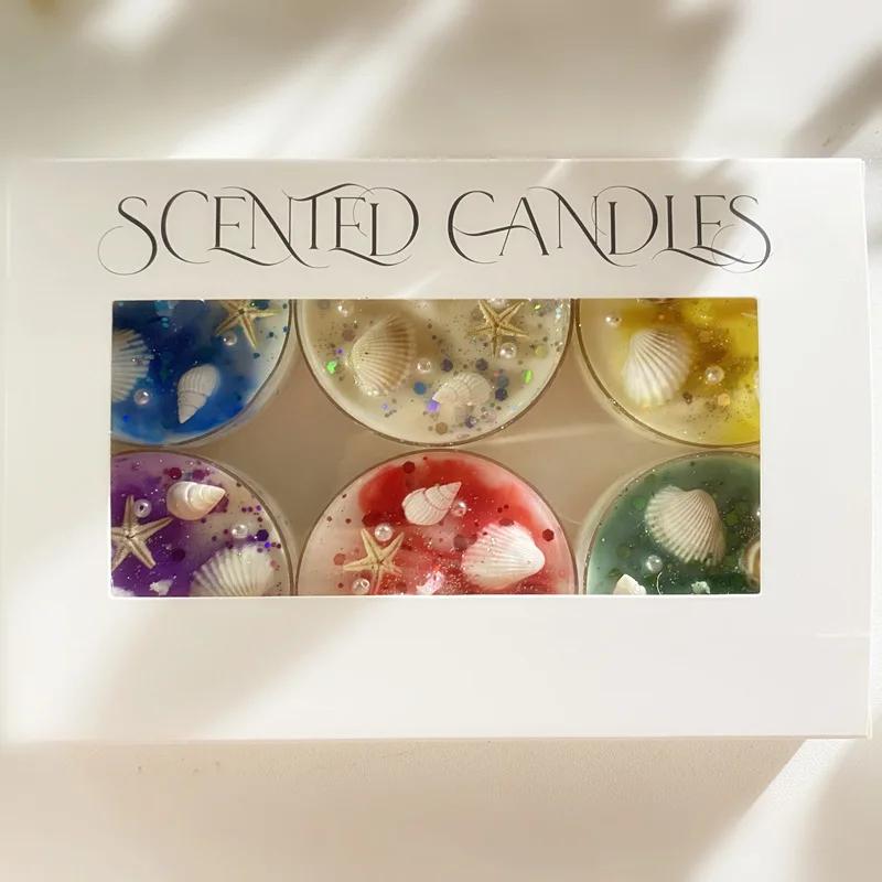 

Seashell Themed Scented Candle Gift Set with Pearl and Glitter Accents Perfect for Valentine s Day Gift 6 Piece Scented Candle