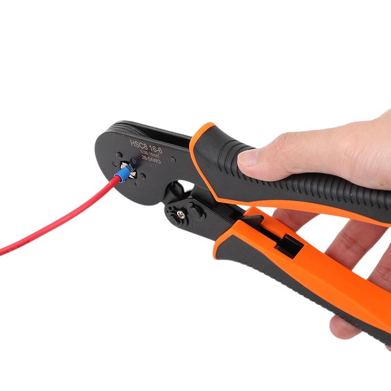 HSC8 16-6 Self-Adjusting Crimping Pliers for VE Tube and Pin Terminals, Purple Copper/Brass, 0.08-16mm.