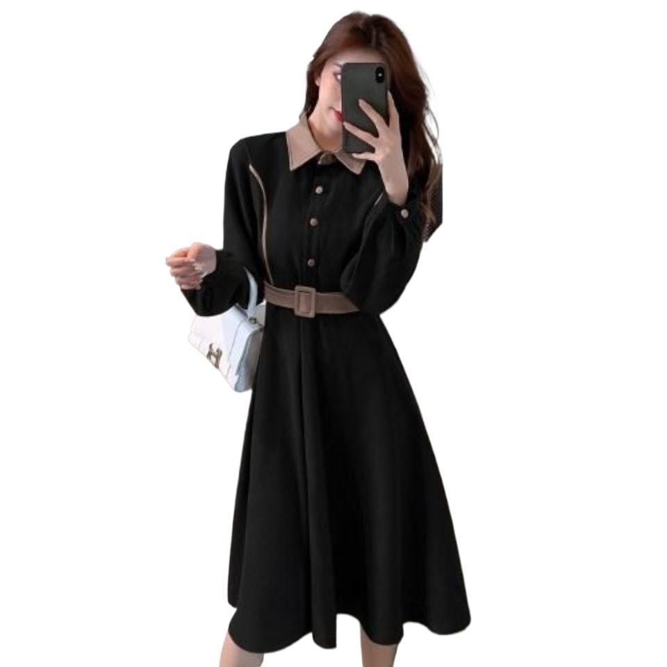 French Retro Slim-Fit Spring Shirt Dress with Waist-Cinching Design and Stylish Coat.