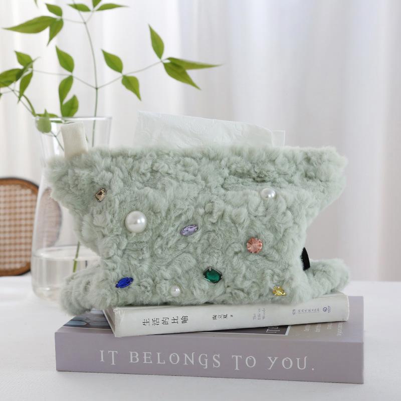 

1 шт. сумка для салфеток в скандинавском стиле, настольные декоративные полиэфирные волокна, модные коробки для туалетной бумаги с драгоценными камнями