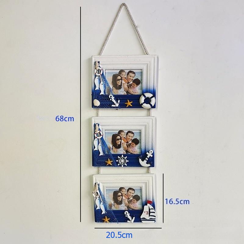 

5-inch photo frame, Mediterranean classic style, triple string photo frame, blue and white photo frame, home bedroom wall decoration, photo wall