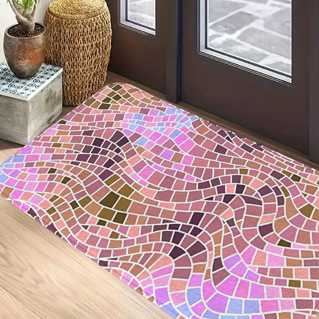 1pc Lilac Pastel Wavy Mosaic Christmas Decorations Anti-Slip Doormat Bath Mat Balcony Carpet Welcome Rug Bedroom Decor