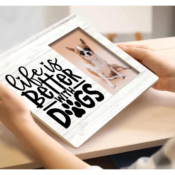 SRADMO Dog Picture Frame, Gift for Dog Mom Dad Lovers, Life Is Better With Dogs 10x8 Inch Wooden Tabletop Photo Frame
