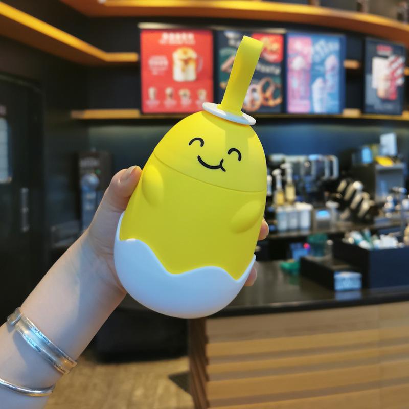 Cartoon Egg Pig Shaped Water Bottle With Rope Glass Liner Cute Kids Girls Drink Bottle 290ML