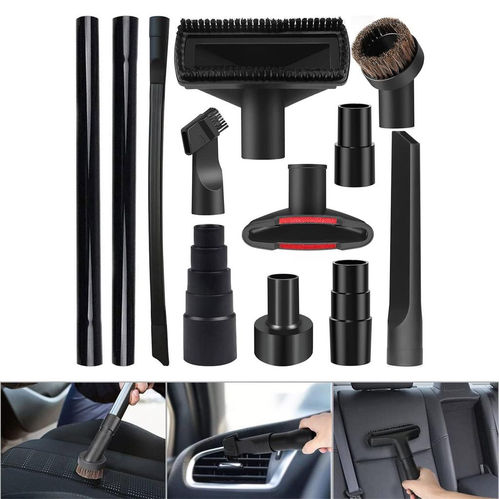 12Pcs Vacuum Attachments Kits High Efficiency Hose Connectors Including Crevice Nozzle, Car Nozzle And Upholstery Brush