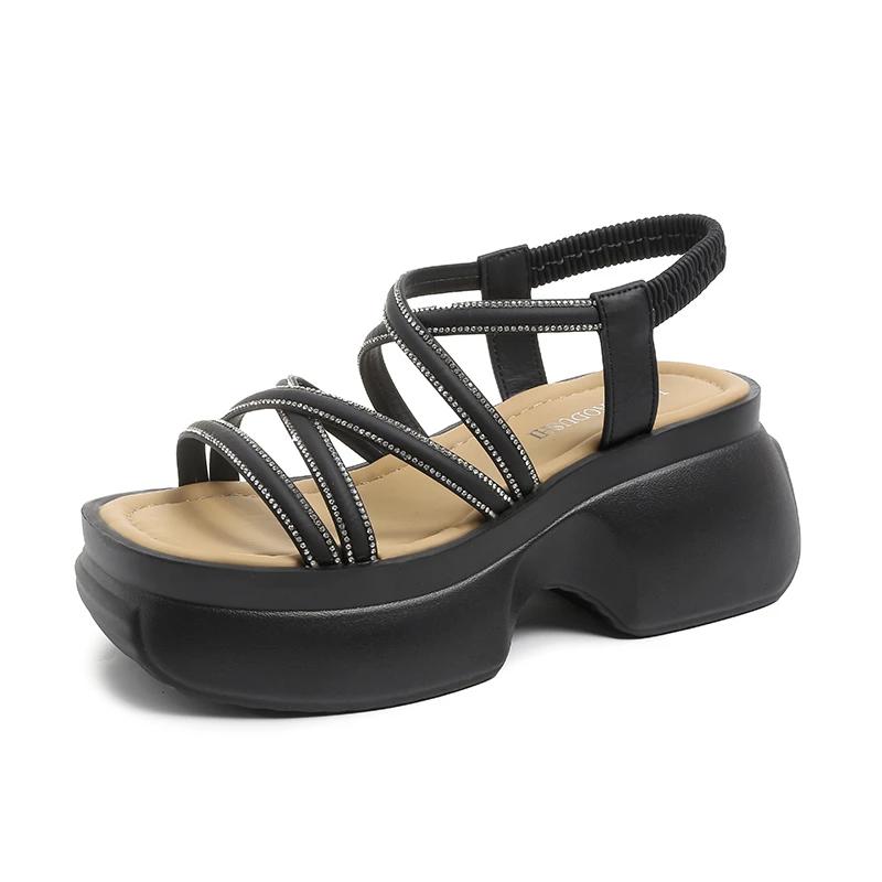 

Fashion 8CM Cross Strap Wedge Heel Sandals Woman Summer Bling Chunky Platform Slingbacks Women Slippers Thick Bottom Slides Flip Flops 35 чёрный