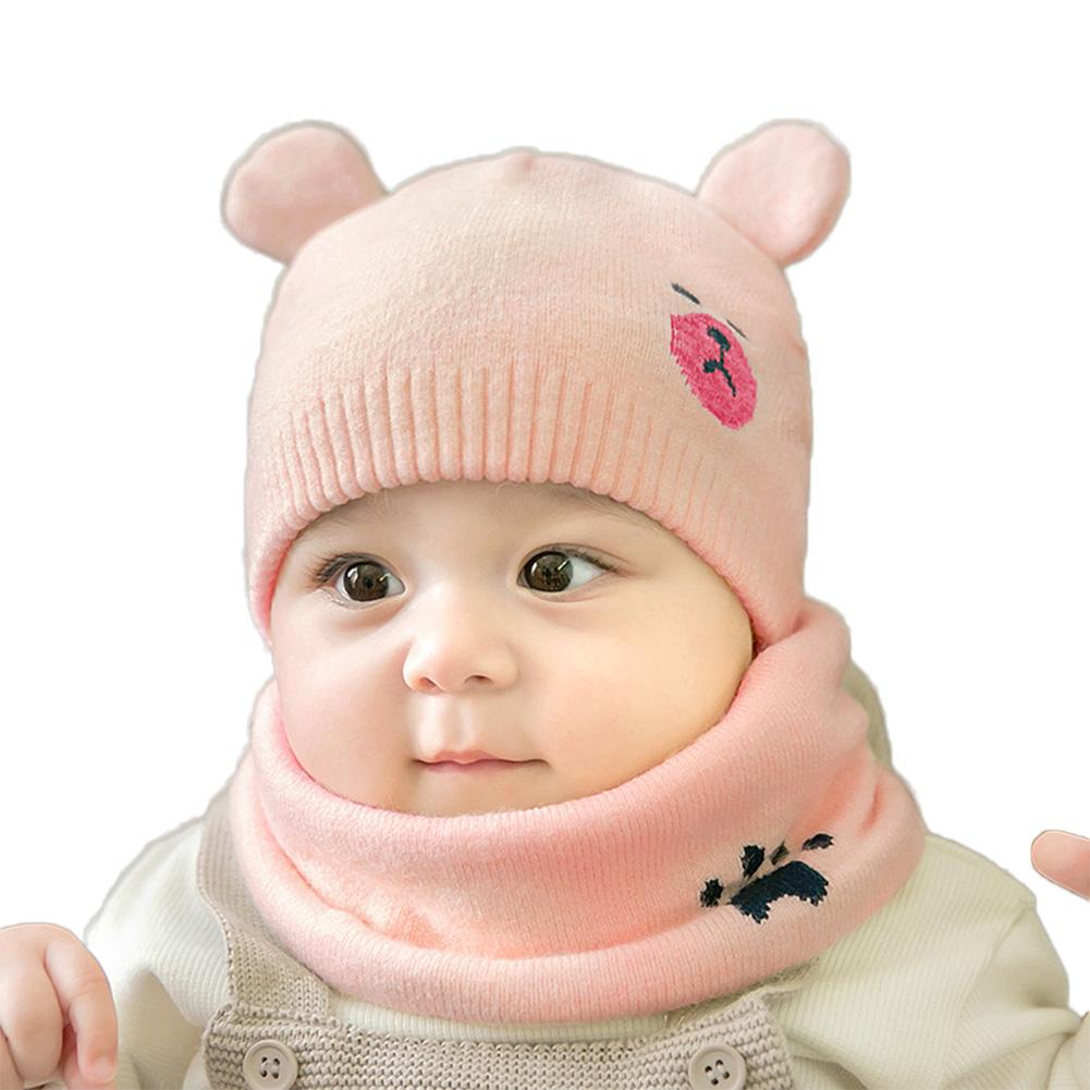 2PCS/Set Newborn  Warm Knitted Cap + Neck Gaiter Cute Cartoon Scarf Hat Neck Warmer Suits