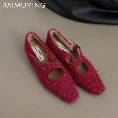 Fur Elegant Women Ballet Flats Shoes Fashion Sexy Pointed Toe Loafers Shoes Woman 2025 Trend Winter Dress Mary Jane Shoes Mujer