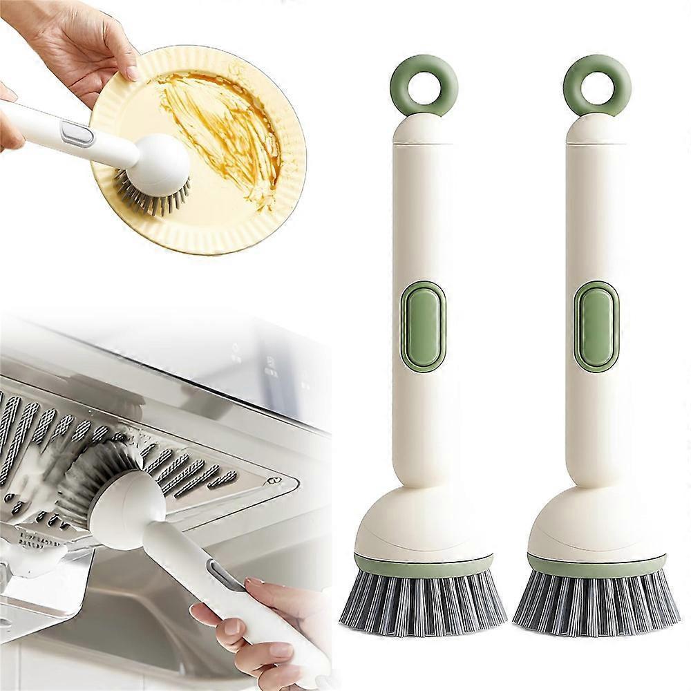 2Pcs Creative Long Handle Rotating Dish Brush with Soap Dispenser for Kitchen Cleaning Pots Pans Dishwashing