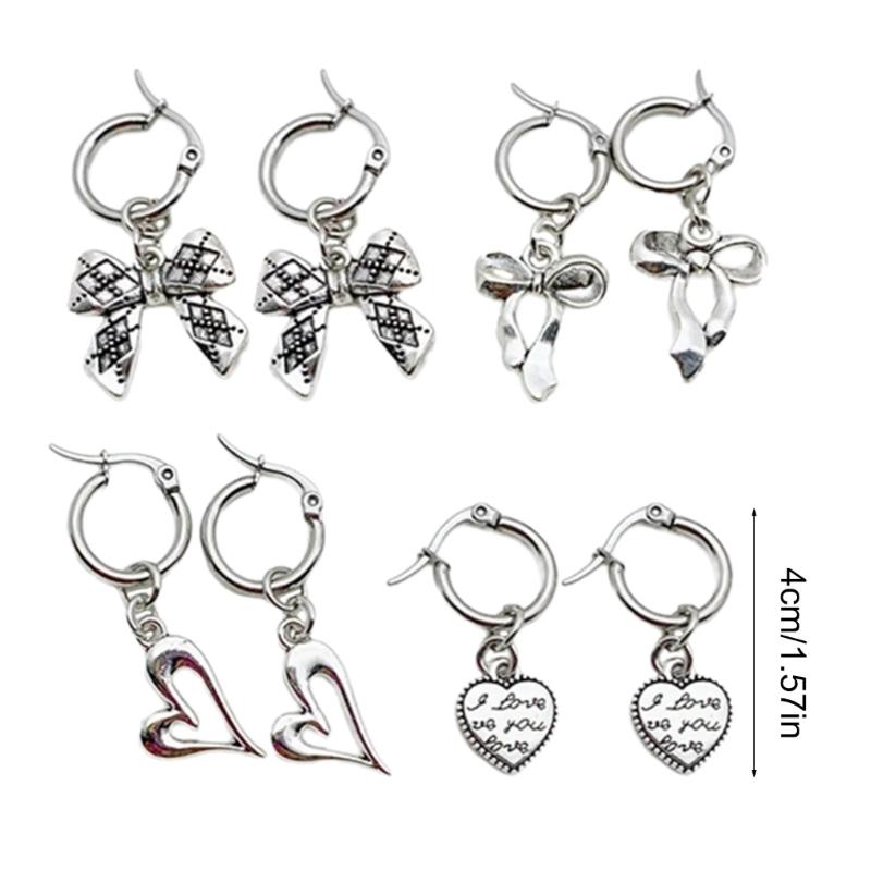 4Pairs Elegant Heart Shaped Earrings Unique and Fashionable Butterfly Hoop Earrings Elegant Earwear Accessory for Women