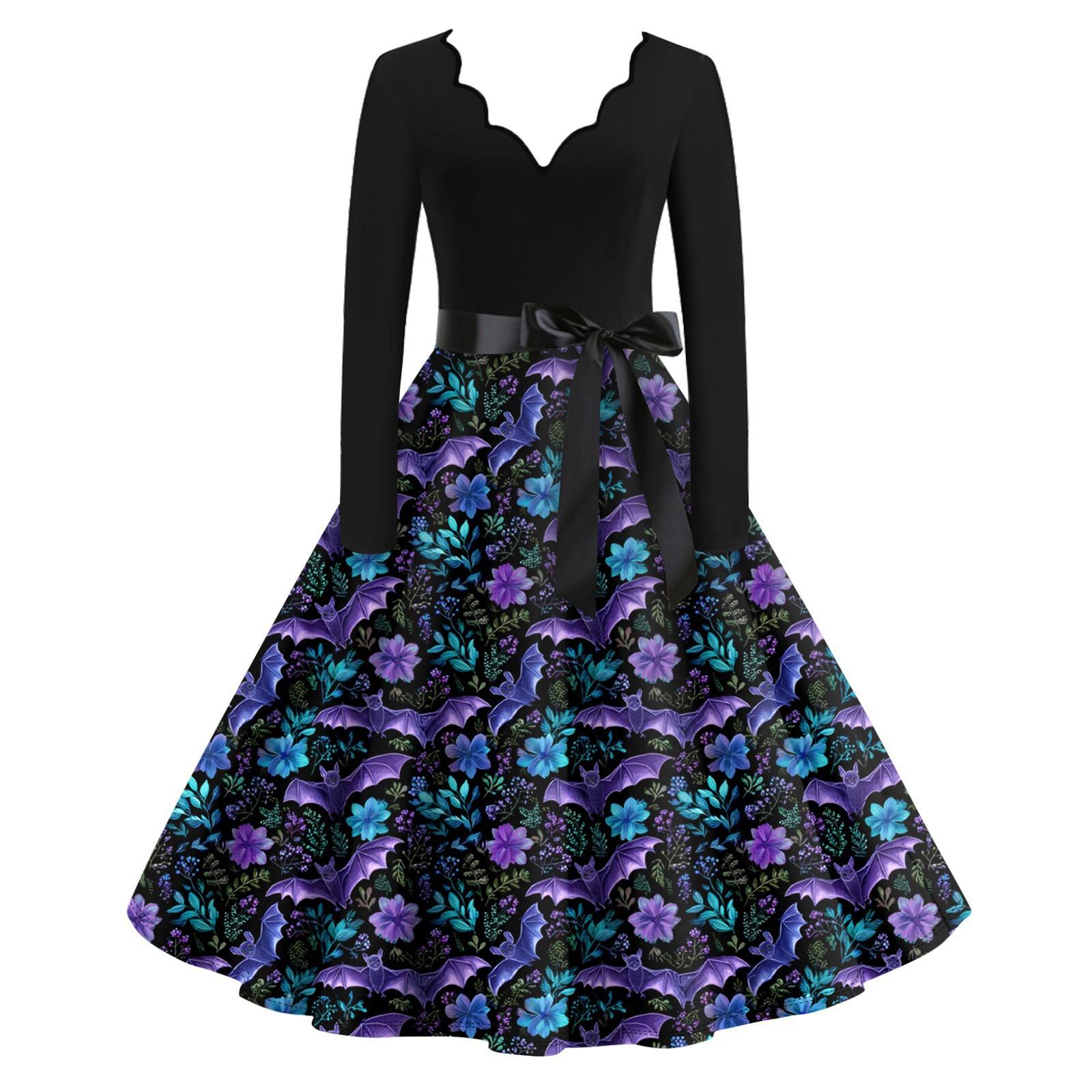 

Женские повседневные модные длинные платья с графическим принтом на Хэллоуин L синий