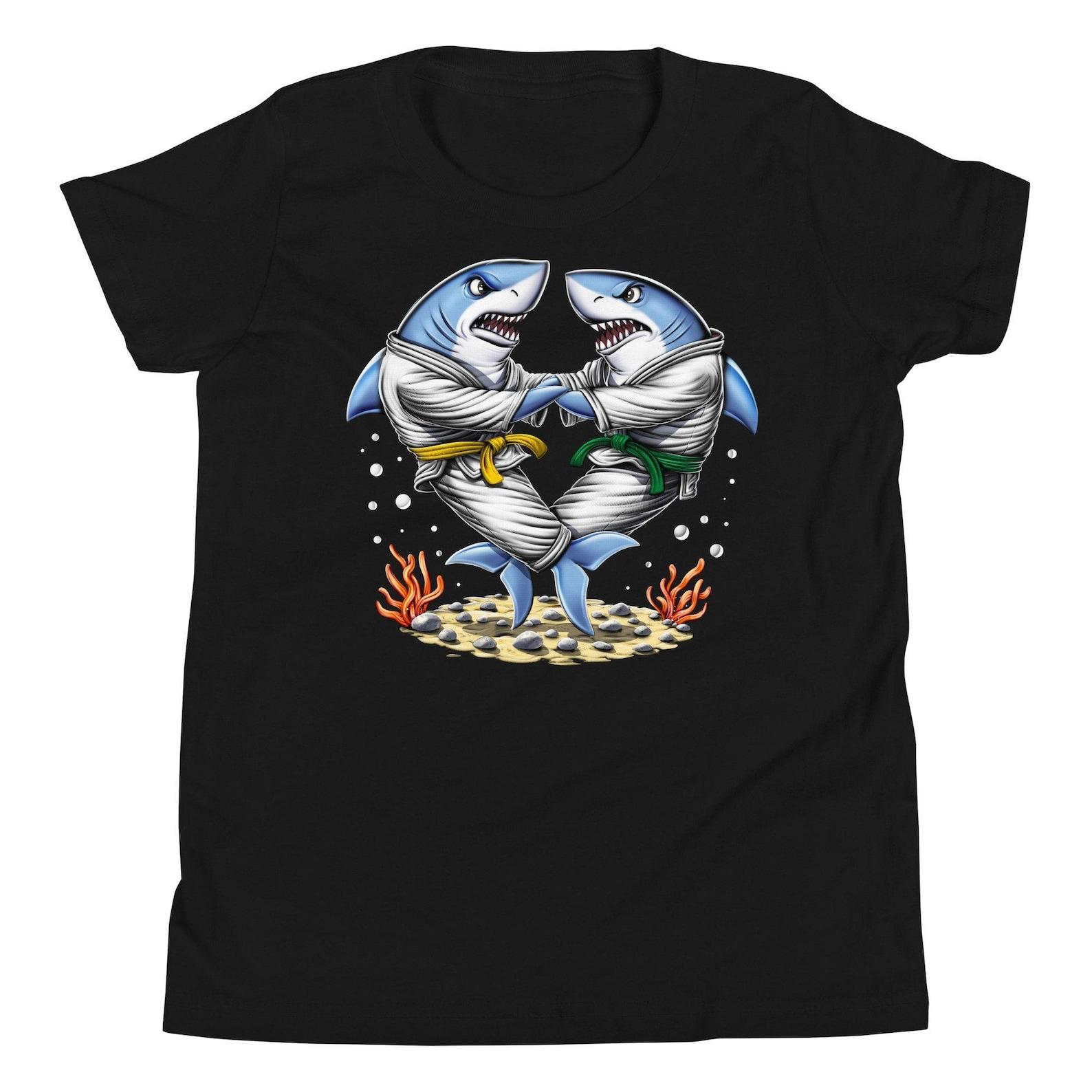 Shark Jiu-Jitsu Kids T-Shirt, Jiu-Jitsu Boys Tee, Judo Wrestling Tee, Martial Arts Shirt, BJJ Clothing, Jiu-Jitsu Clothes, Jiu Jitsu Outfit 160