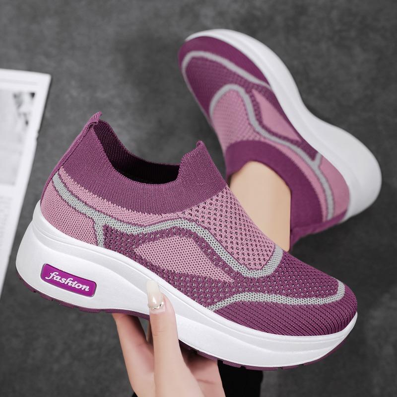Women's Slip-on Wedge Sneakers Breathable Knit Platform Shoes Fashion Casual Walking Shoes