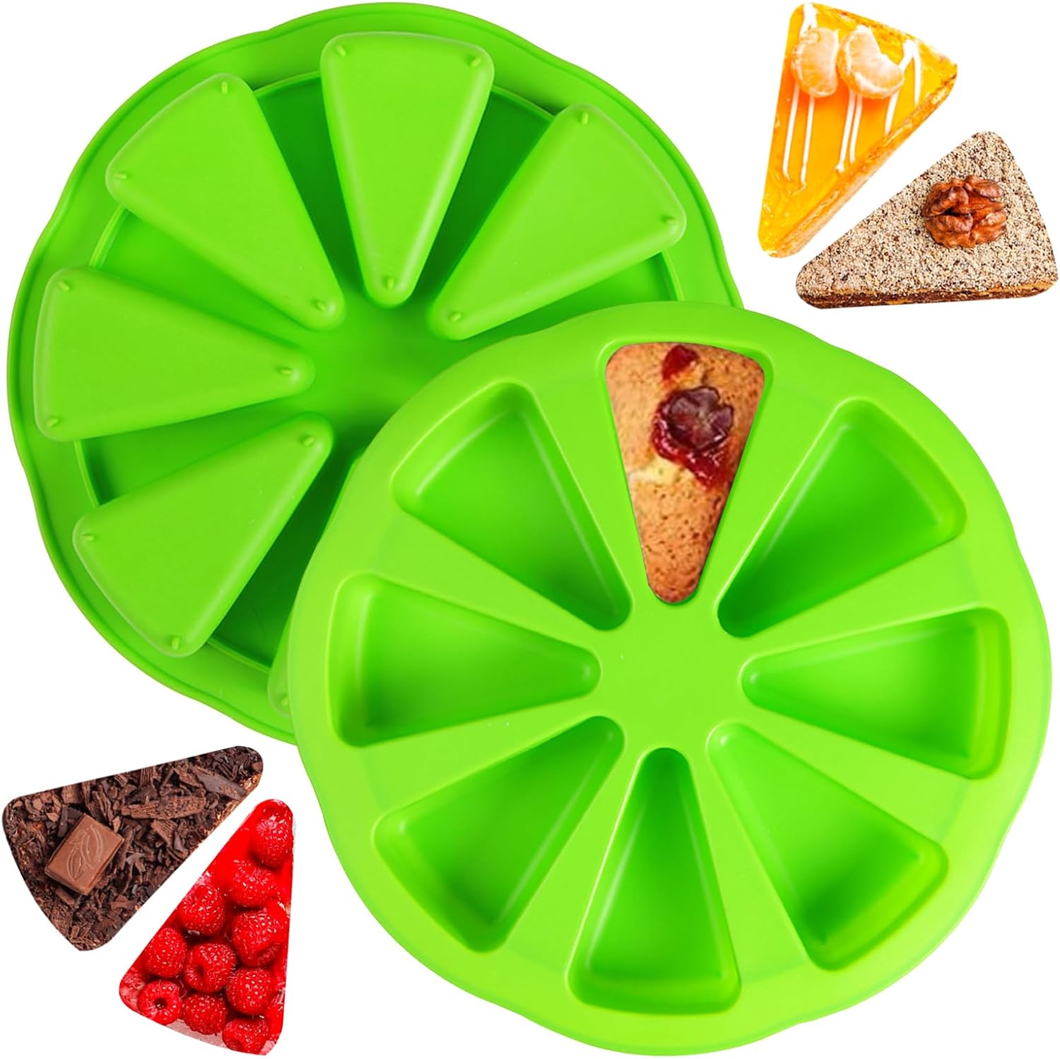 

Cake Mold, 8-Cavity Nonstick Scone Pan, Pizza Slices Baking Mold for Cornbread Brownies Muffin, Green, Set of United States