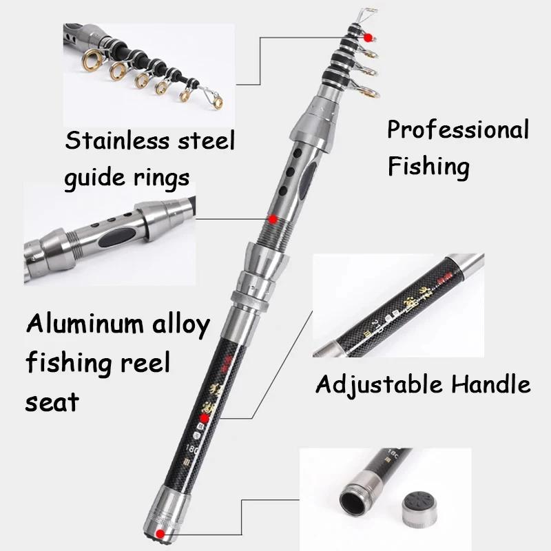 Professional Fishing Rod Carbon Fiber 1.5-2.4M Sea River Fishing Ultralight Telescopic Spinning Ring Rod Fishing Stick