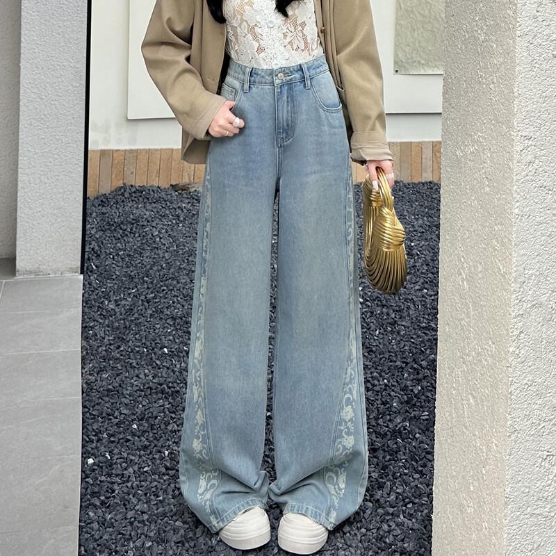 

Bailuyu Retro Print Loose Casual Women s Denim Pants S