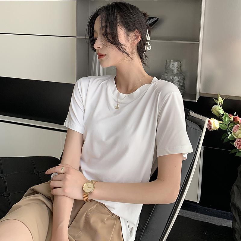 Damen Weißes V-Ausschnitt Kurzarm Sommer T-Shirt (2025), Lockere Passform, Unifarbe, Schlankes Unterhemd