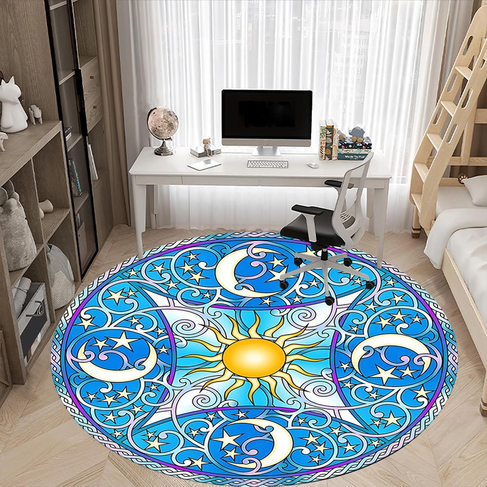 1pc Sun Moon Stars Mandala Chair Carpet for Office Non-Slip,  Machine Washable Rug for Office - Polyester, Machine Made yy251029122