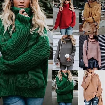 Fashion Women's Solid Color Knitwear Casual Women's Sweater Thick Thread Long Sleeve High Neck Pullover Sweater Women's