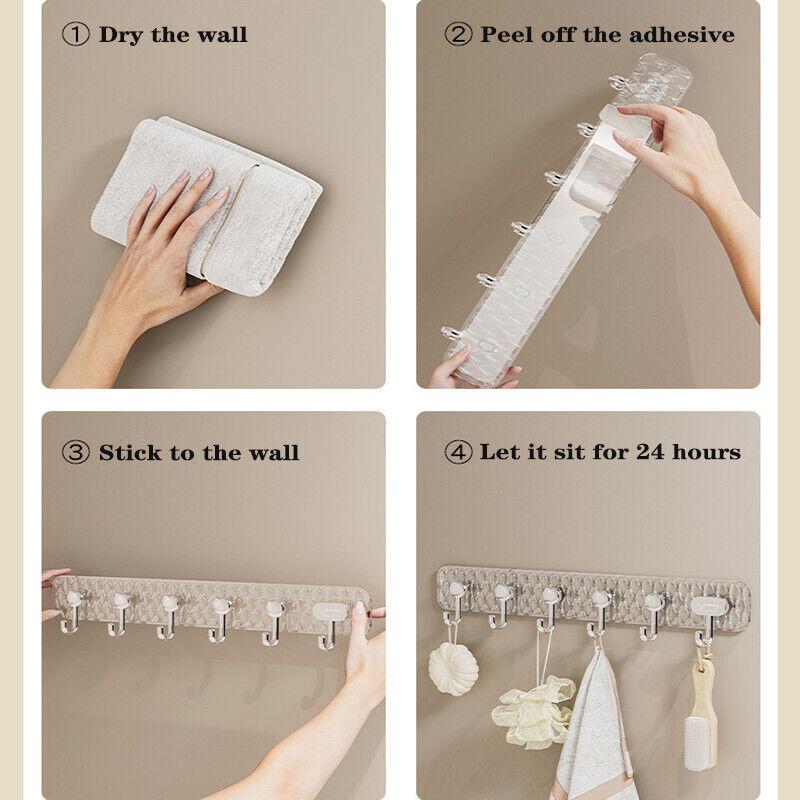 6 Hooks Coat Rack Wall Mounted Hook for Kitchen Bathroom Clothes Hanger