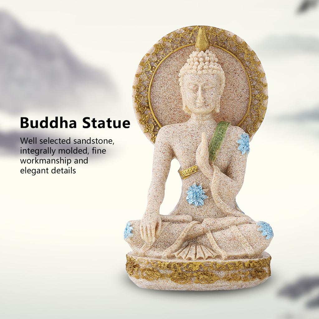 Hand Carved Sandstone Buddha Statue Home Decor with Exquisite Lifelike Details for Meditation Fengshui