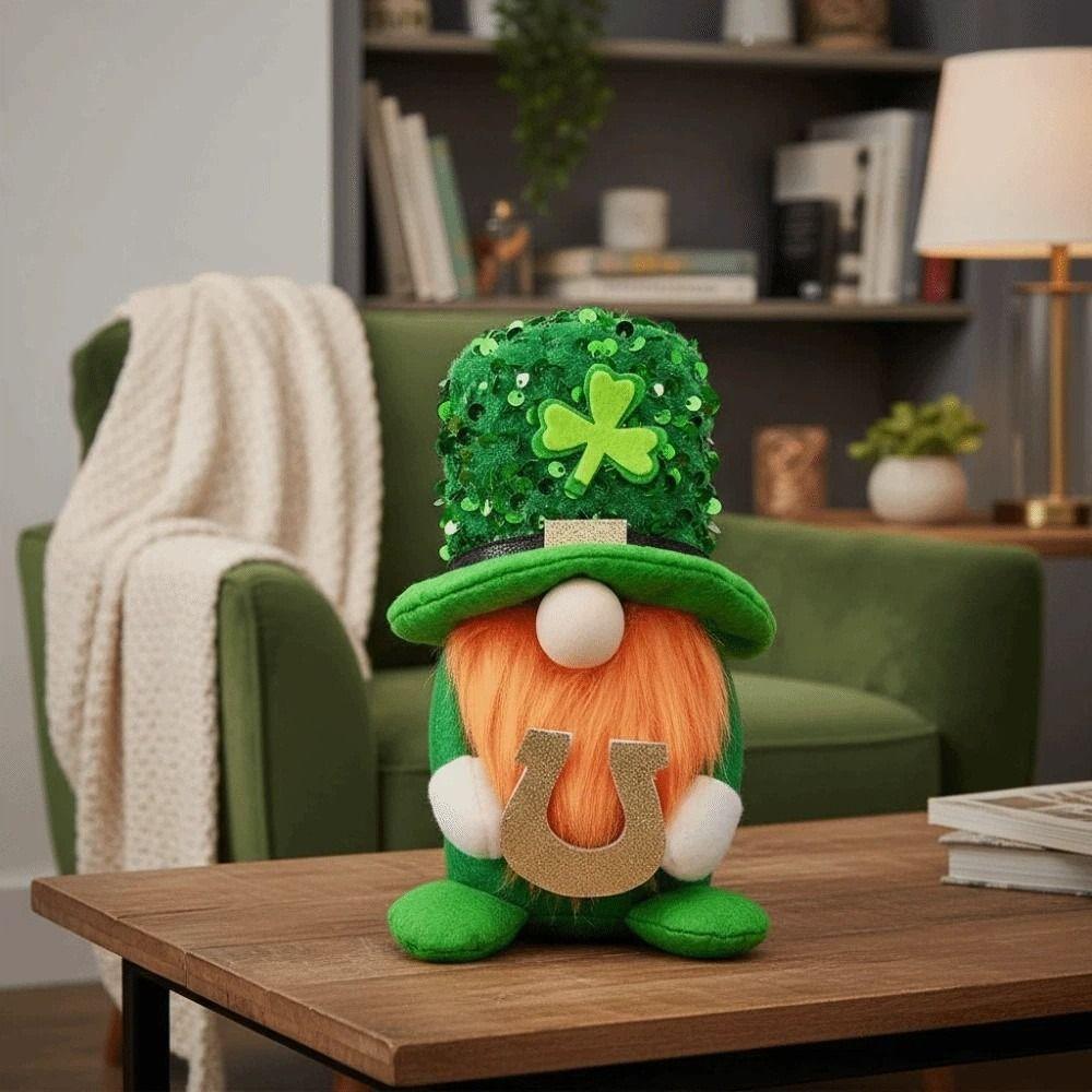 Creative Leprechauns Doll Ornament Crafts Plush Green Figurine Easter Day Ornament Party Decor