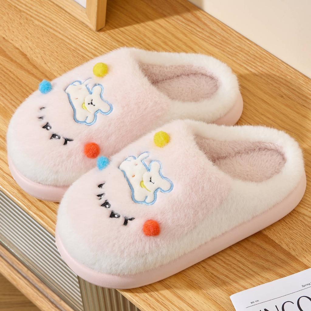 Cute cotton slippers autumn and winter indoor home thick bottom non-slip couple plush warm plush slippers