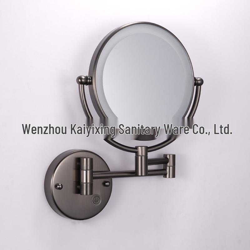 Wall-Mounted LED Touch Makeup Mirror with Recessed Wiring, Telescopic Fold, for Hotel Bathrooms