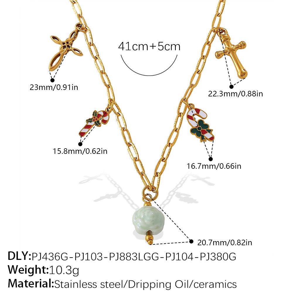 Colar Pingente de Natal DIY Europeu e Americano: Aço Inoxidável Banhado a Ouro 18K, Design de Desenho Animado Fashion para Mulheres.
