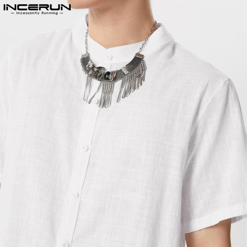 INCERUN Men Short Sleeve Bittons Shirts Summer Casual T-shirts