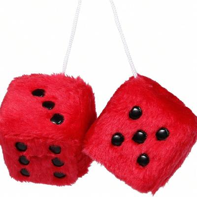 Par Fluffiga Tärningar Med Läderprickar Retro Bilspegel Hängande Tillbehör För Bildekoration