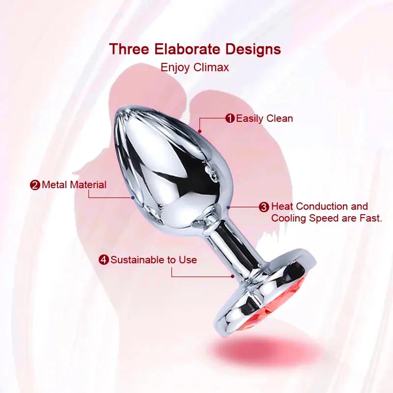 3PCS S/M/L Metal Anal Plug Butt Plug Sex Toy Butt Toy for Women Men Couples Adult Game Masturbator Anal Diamond Sex Shop 18+