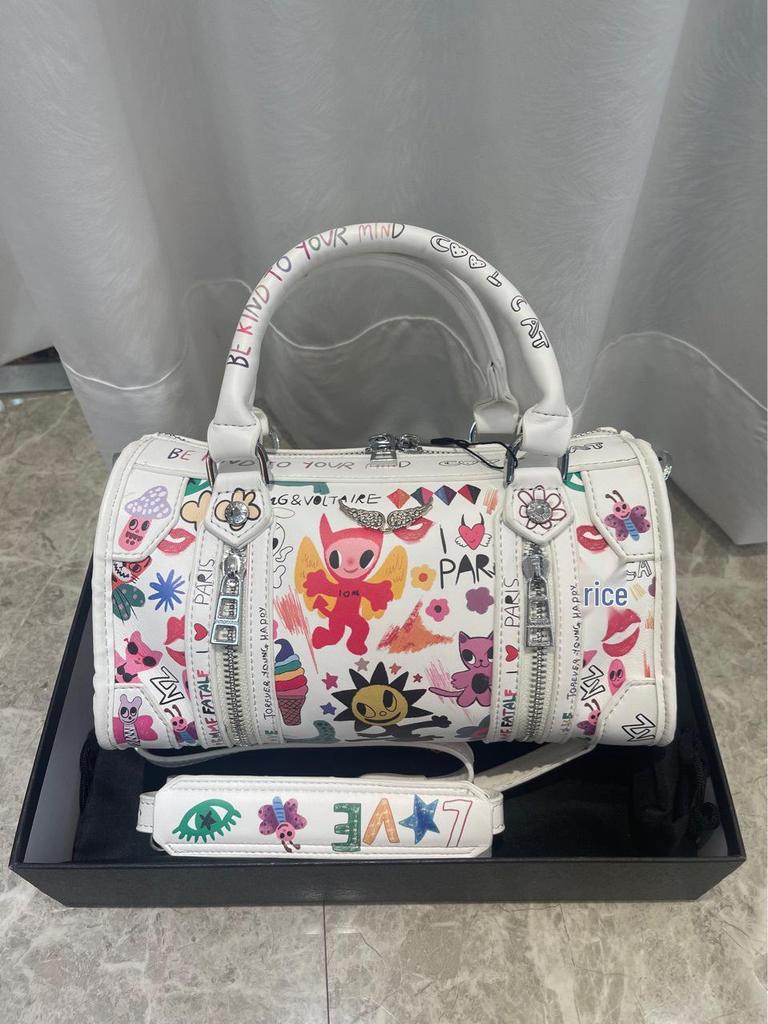 Ekskluzywna torebka na ramię ze skóry lakierowanej z graffiti 2025 z klasycznym wzorem skrzydeł