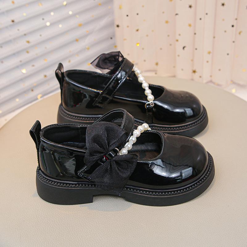 Girls' leather shoes 2025 spring and autumn new little girl bow princess shoes children's versatile black soft-soled leather shoes tide