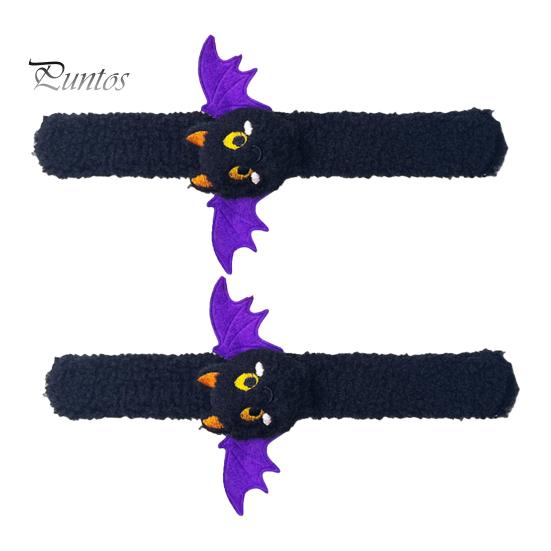 Stuffed Animal Wrist Toy 2 Pcs Halloween Slap Bracelets, Plush Pumpkin, Bat, Ghost, Black Cat Soft Portable Festive Armband Bands for Kids,