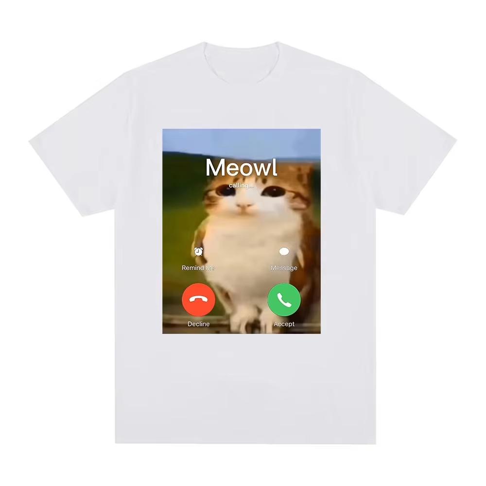 2026 Meowl Is Calling Phone Call Meme Brainrot Funny Cat Owl TShirt Unisex Unisex Fashion Harajuku Short Sleeves Cotton Tees Unisex
