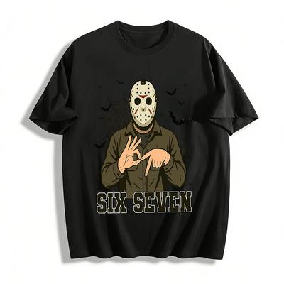 Halloween Jason Mask Gesture Print Casual Top Pure Cotton T-shirt