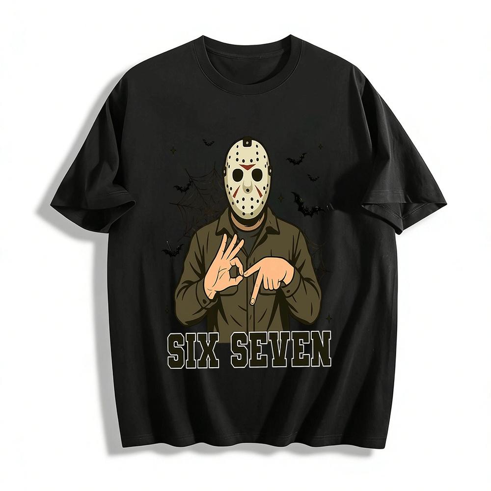 

Halloween Jason Mask Gesture Print Casual Top Pure cotton T-shirt XXS