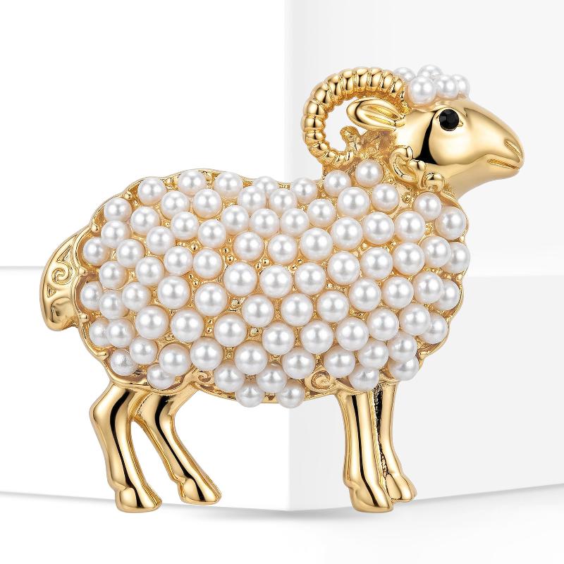 Vintage Enamel Sheep Goat Brooches For Women Diamond-Encrusted Lamb Pins Cute Animal Corsage Wedding Party Dress Jewelry Gift