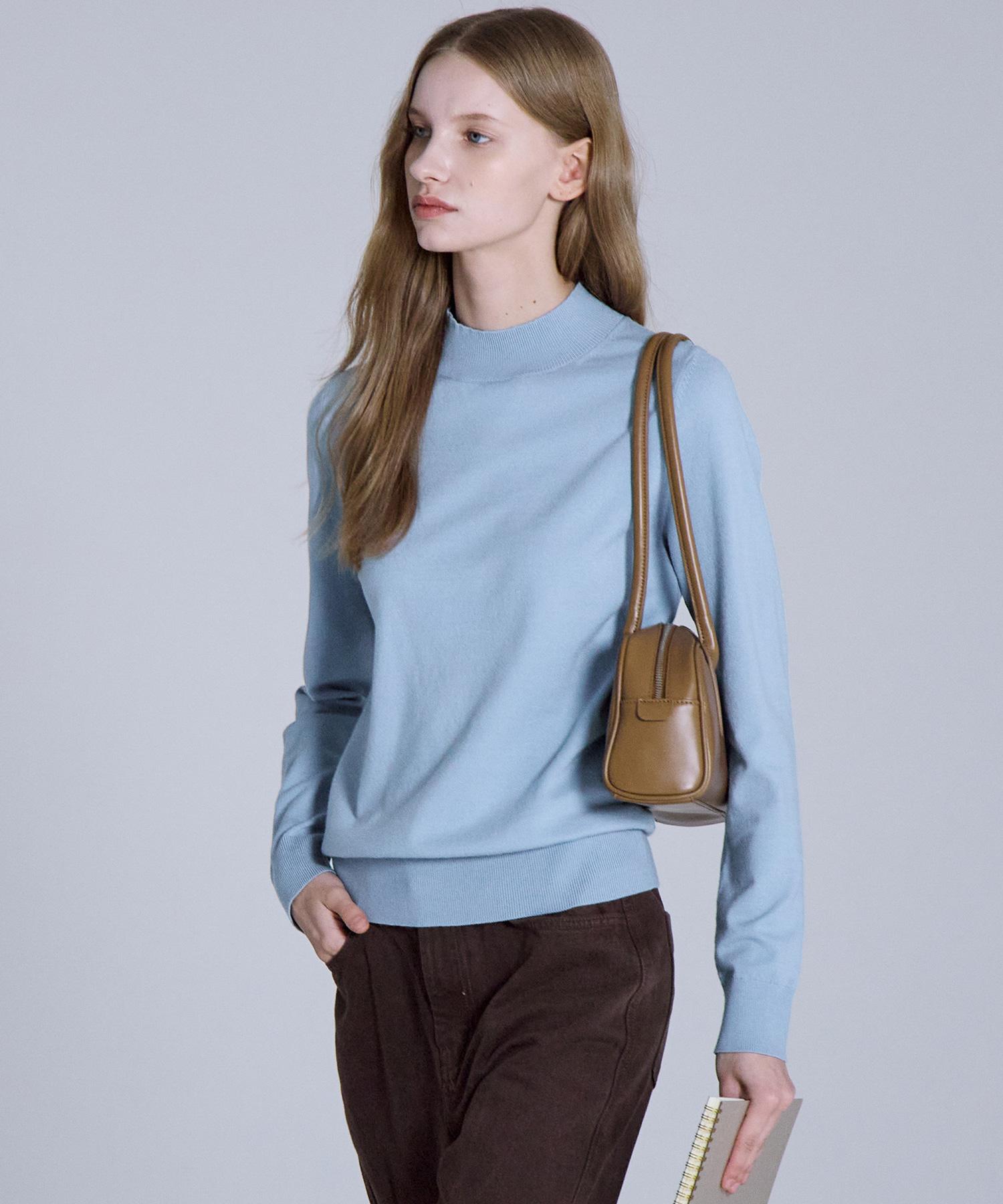 Basic House Women S High-Neck Long-Sleeve Sweater Blue Lykt7202 Bk/085