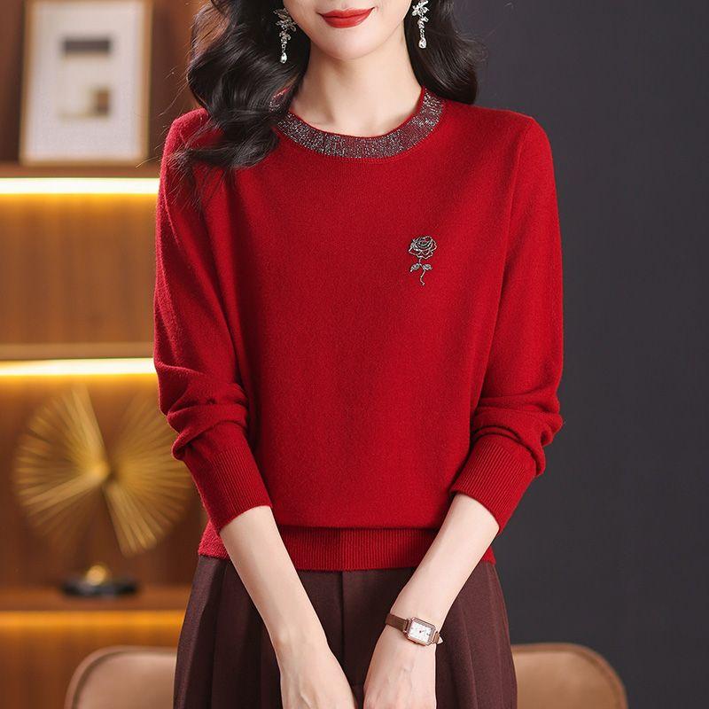 

Женский трикотажный свитер с круглым вырезом, весенне-осенний, свободный, тонкий, трикотажный пуловер, мягкий трикотажный топ со стразами S