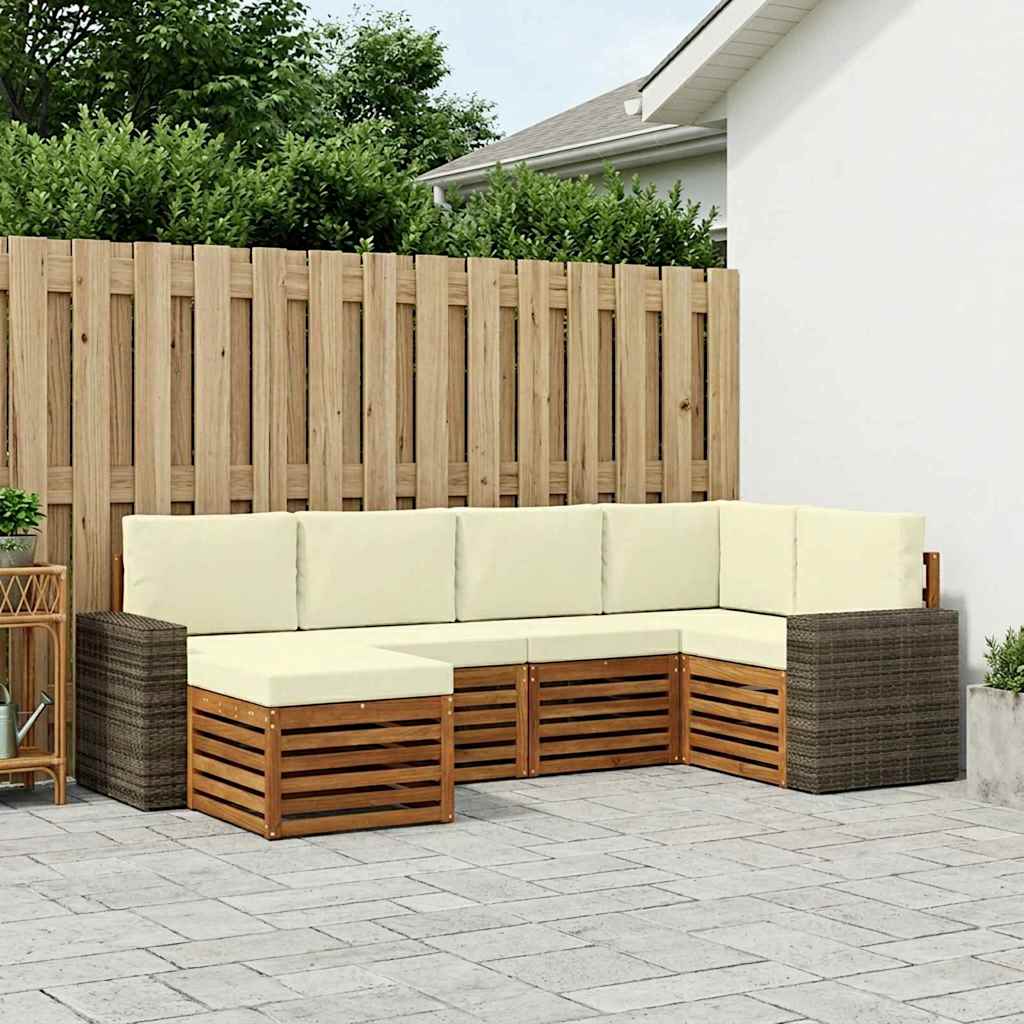Corner Sofa Set with Cushions 6 pcs Natural and Cream