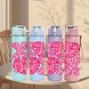 1PC Pink Leopard Glitter Texture Print 750ml Color Plastic Sports Water Bottle Leakproof Flip Straw Lid Suitable for Sports Office Home Use