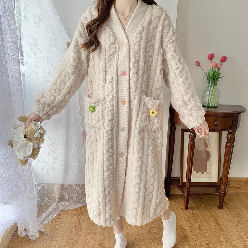 

Женская зимняя ночная рубашка из кораллового флиса: Теплая фланелевая пижама и халат для дома L