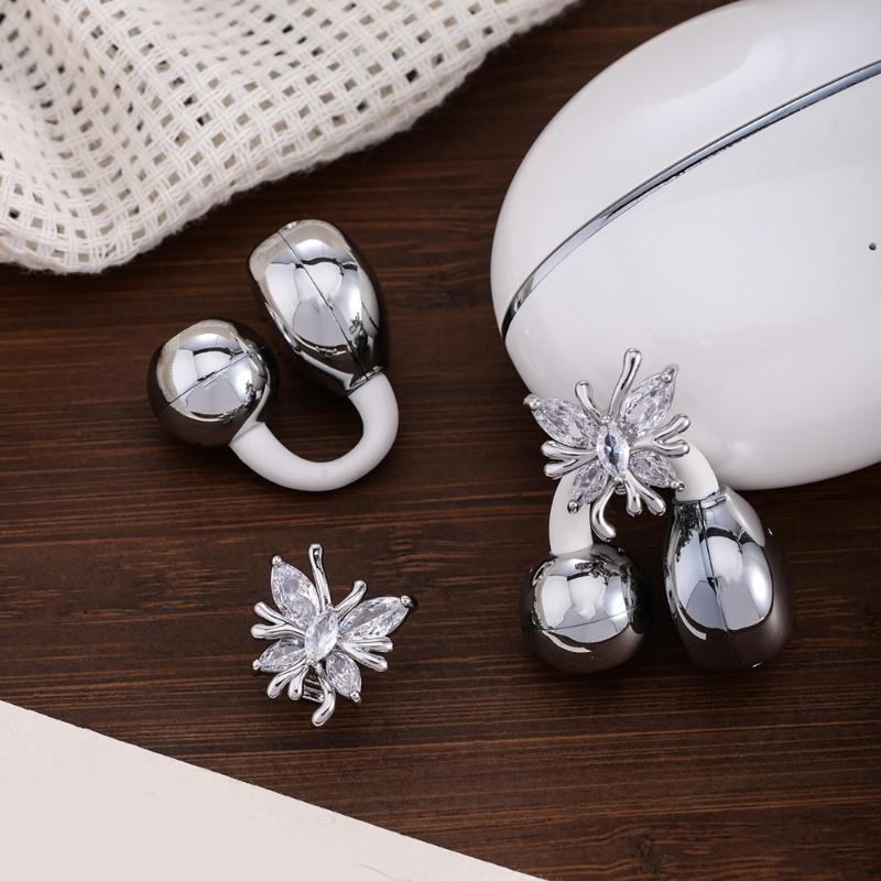 Butterfly Shaped Rhinestones Earphone Decorations Sweat Resistant Coppers Alloy Universal for Sports Enthusiasts and Fas