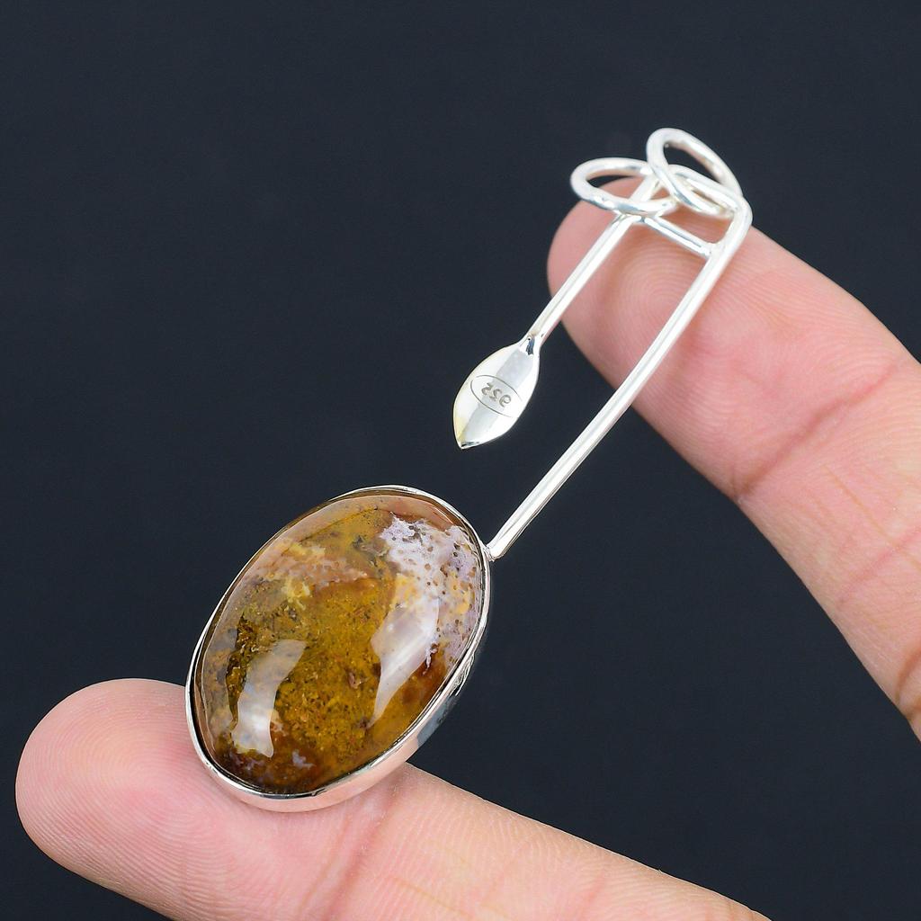 Anniversary Gift For Her Natural Seam Agate Gemstone Pendant 925 Sterling Silver