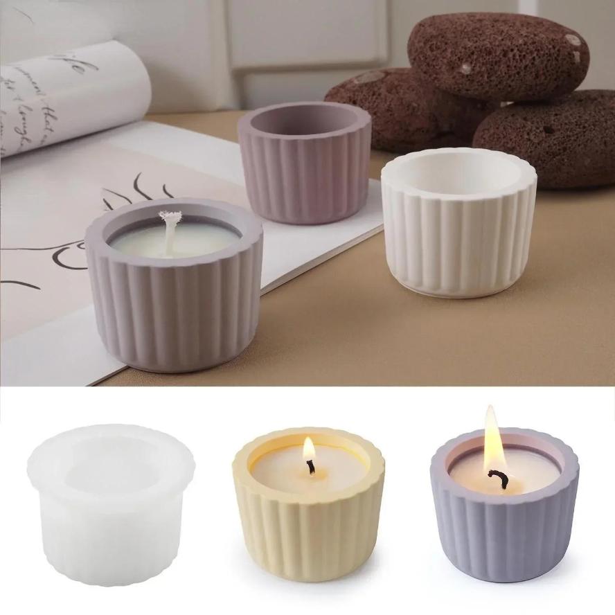 1 Pcs Candle Cup Silicone Mold DIY Stripe Jars Bottles Storage Boxes Gypsum Concrete Epoxy Resin Flower Pots Mould Home Decor