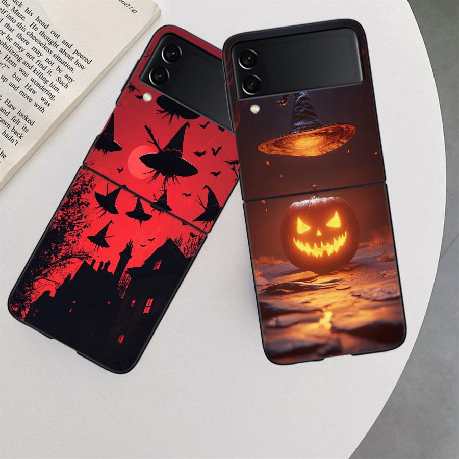Halloween Wizard Hat Horror Fun Phone Case For Samsung Z Flip 7 6 5G Galaxy Z Flip 5 4 3 Black Hard Cell Cover Luxury PC Shell