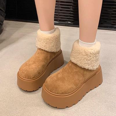 Fashion Winter Fleece-lined Chunky Snow Boots for Women Round Toe Height Increase Woman Shoes Chic and Elegant Designer Luxury Booties